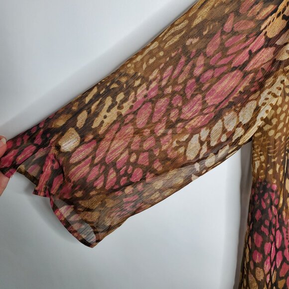 Chicos Womens Beaded Animal Print Tunic Top Size 16 Embellished Neckline Sheer - Picture 3 of 10